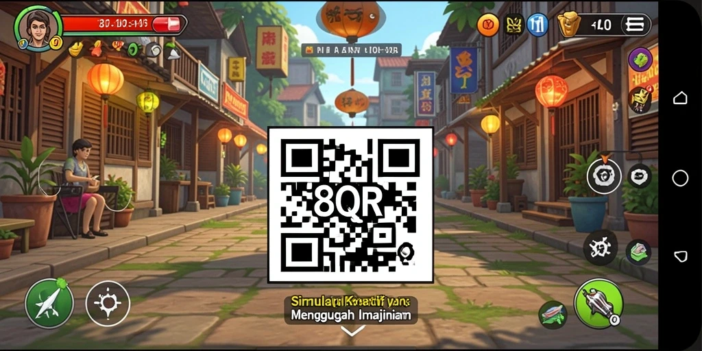 Tangkapan layar gameplay 8QR menampilkan aksi simulasi kreatif.