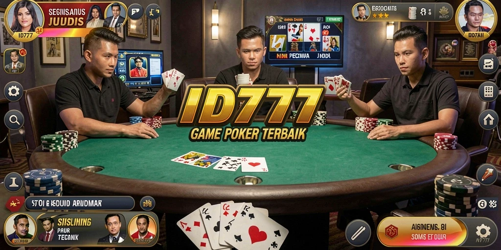 Screenshot gameplay ID777 yang menampilkan suasana Poker yang mendebarkan.