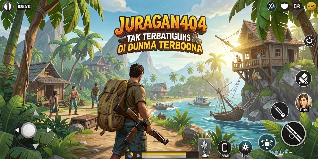 Tangkapan layar JURAGAN404 yang menampilkan aksi petualangan di dunia terbuka.