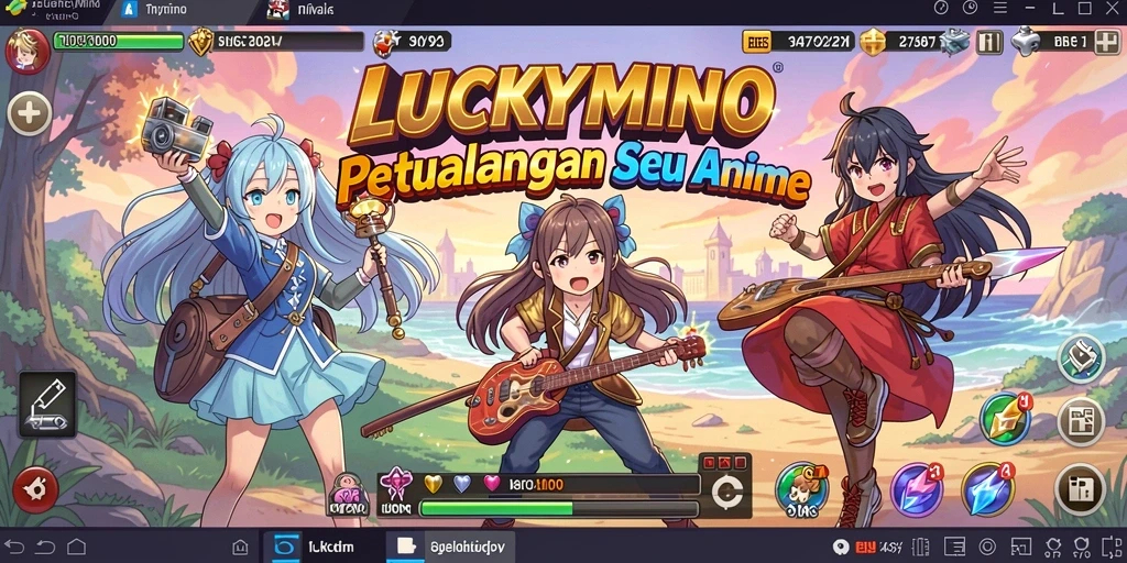 Tampilan gameplay LUCKYMINO yang penuh warna dan petualangan seru.