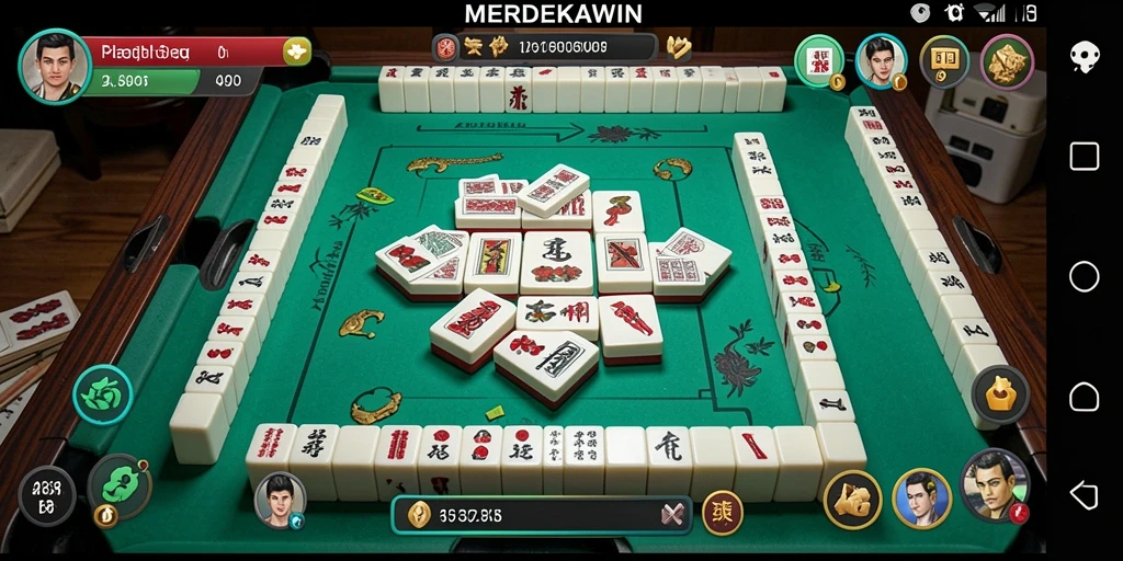 Tampilan gameplay seru di MERDEKAWIN dengan ubin Mahjong yang bervariasi.
