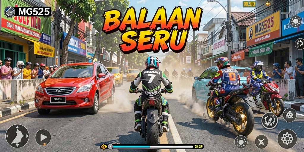 Tangkapan layar gameplay MG525 menampilkan aksi balapan yang mendebarkan.