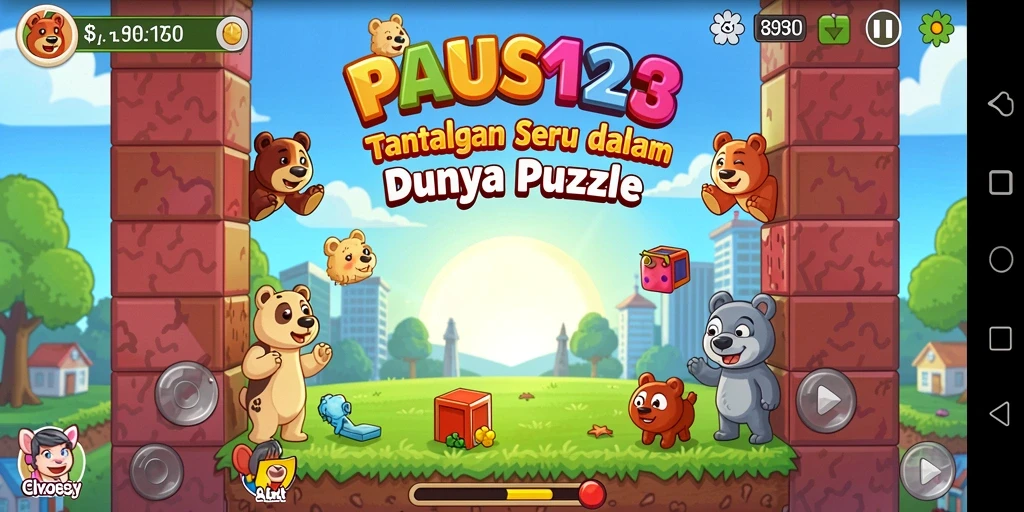 Tangkapan layar utama PAUS123 menampilkan gameplay penuh warna dan menarik.