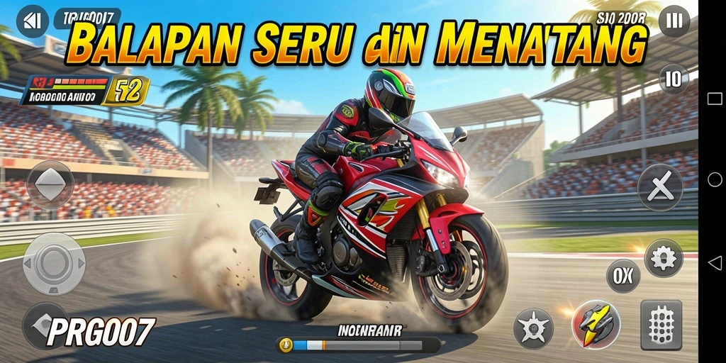 Tampilan seru gameplay balapan motor PRG007 dengan grafik yang memukau.