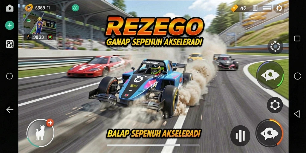 Tampilan gameplay balap yang mendebarkan dalam REZEGO.