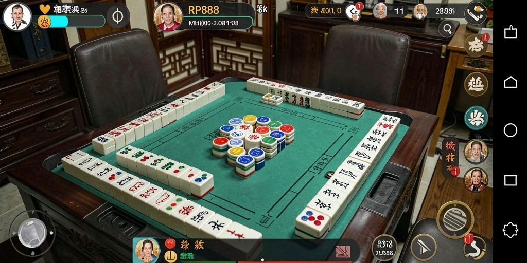 Tampilan gameplay seru di RP888 dengan mahjong yang menarik.