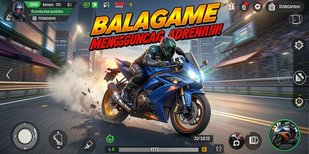 Screenshot gameplay RSNGAME menampilkan aksi balapan motor yang mendebarkan.