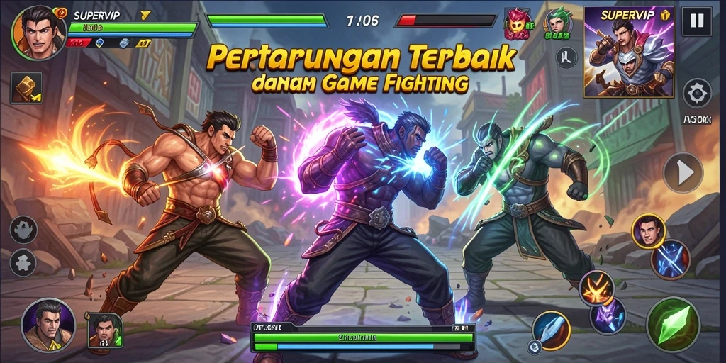 Tampilan gameplay pertarungan yang mendebarkan di SUPERVIP.