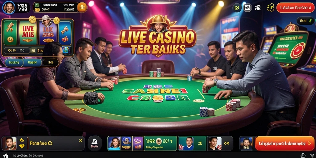 Tampilan gameplay Live Casino di V98 yang mendebarkan dan interaktif.