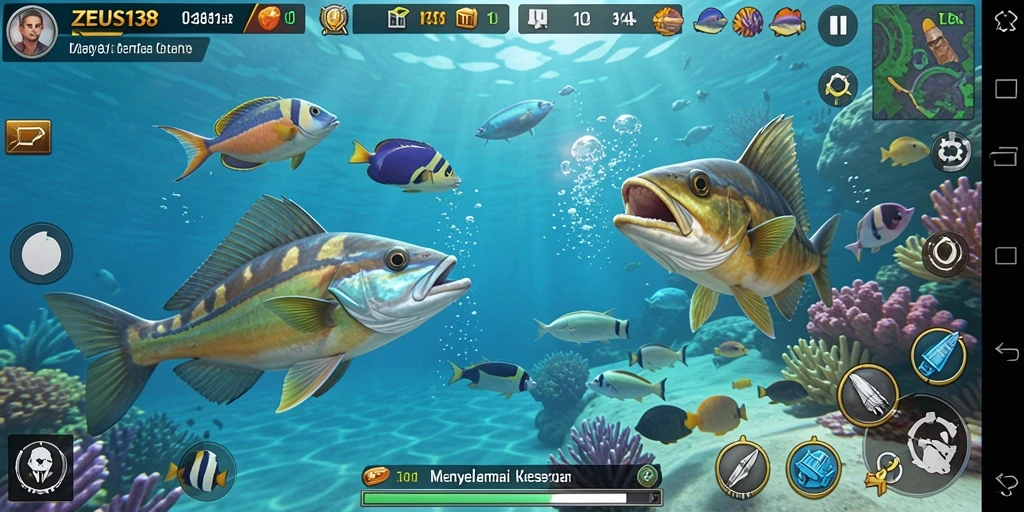 Gameplay menembak ikan yang seru dan penuh warna.